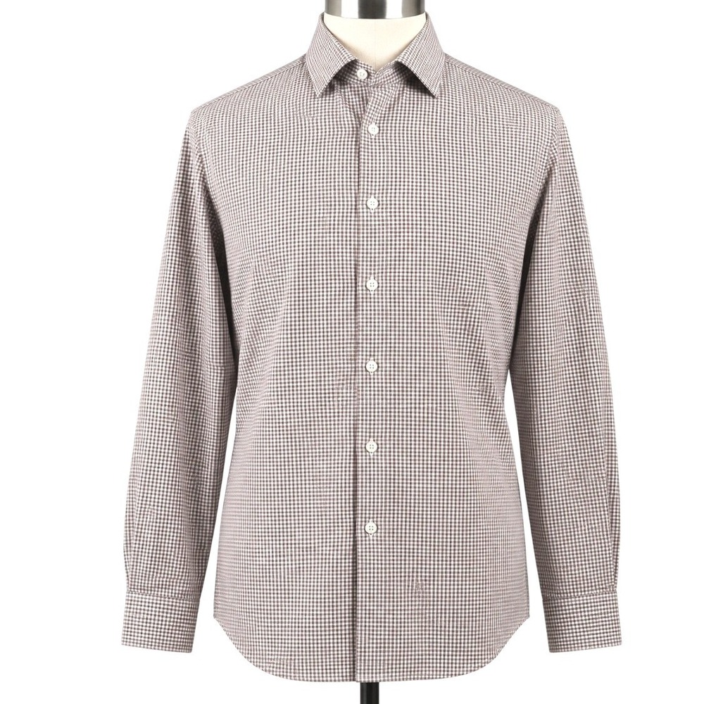 Todd Snyder 2-Ply Cotton Dress Shirt Men's XL 17.5 36/37 Brown Gingham Check